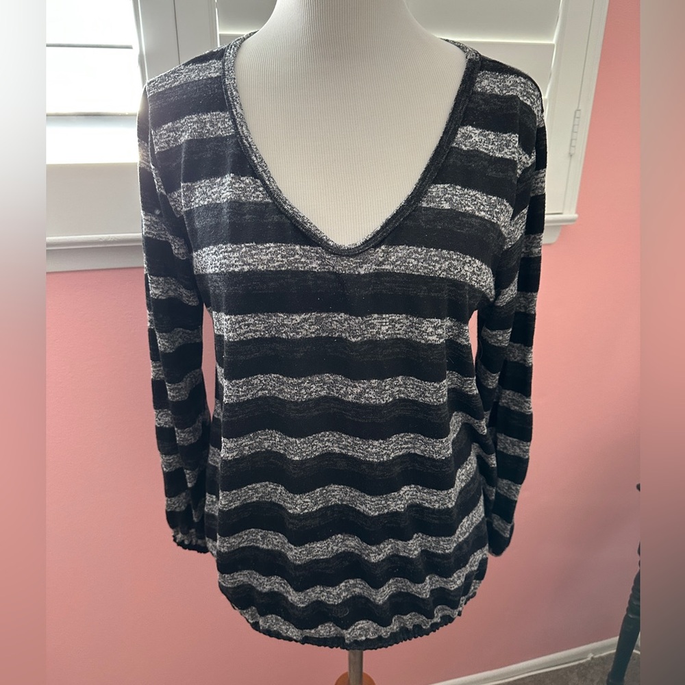 Ragdoll Black and Gray Striped Long Sleeve Top